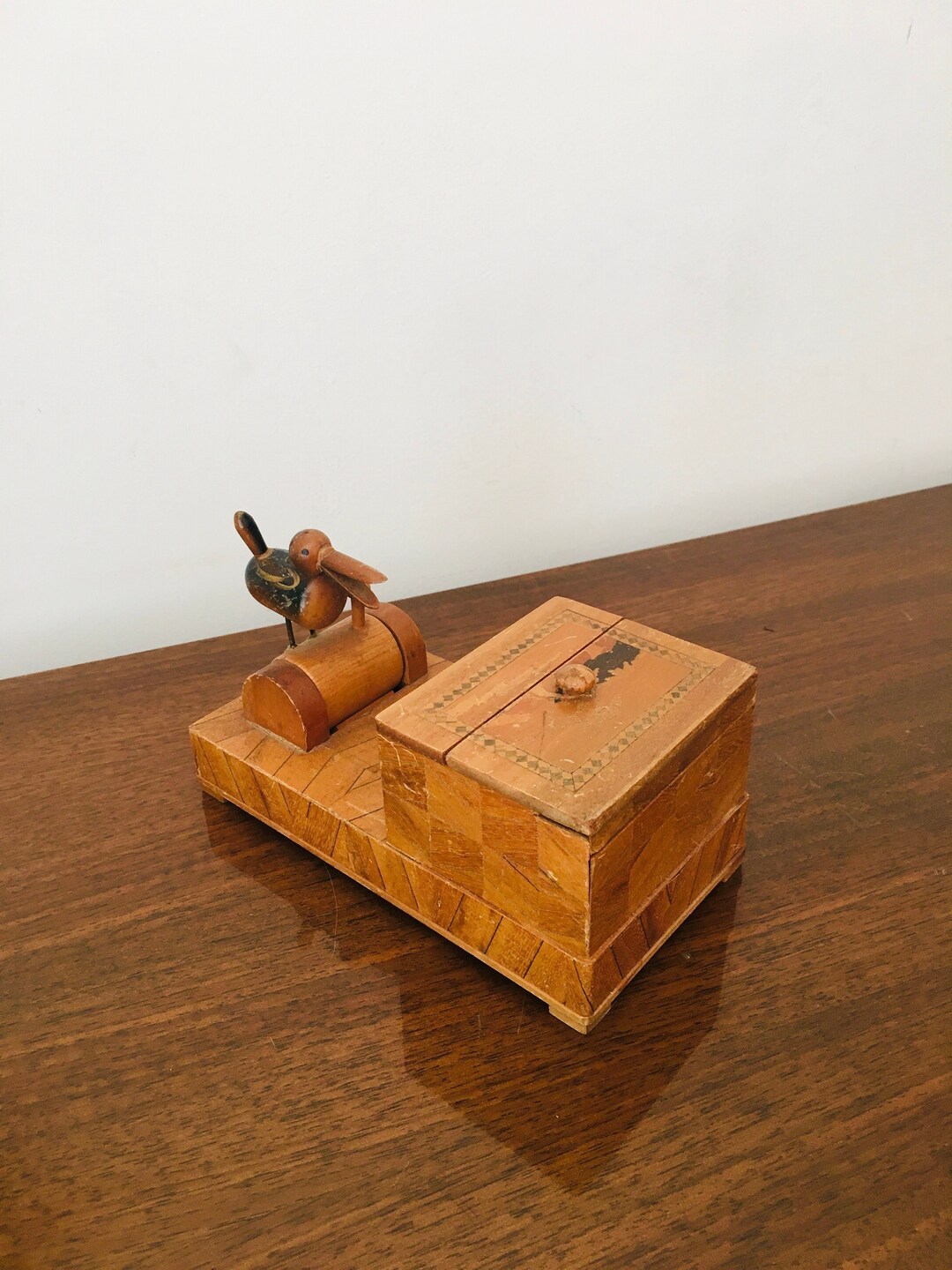 Cigarette Dispenser Vintage Mechanical Bird 1950 Rare Wood Etsy