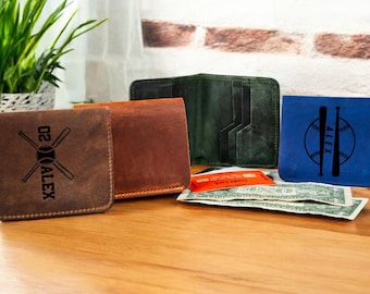Personalized Leather Wallet – Slim Bifold Wallet, Custom Engraved Minimalist Wallet, RFID Blocking Card Holder, Gift for Men