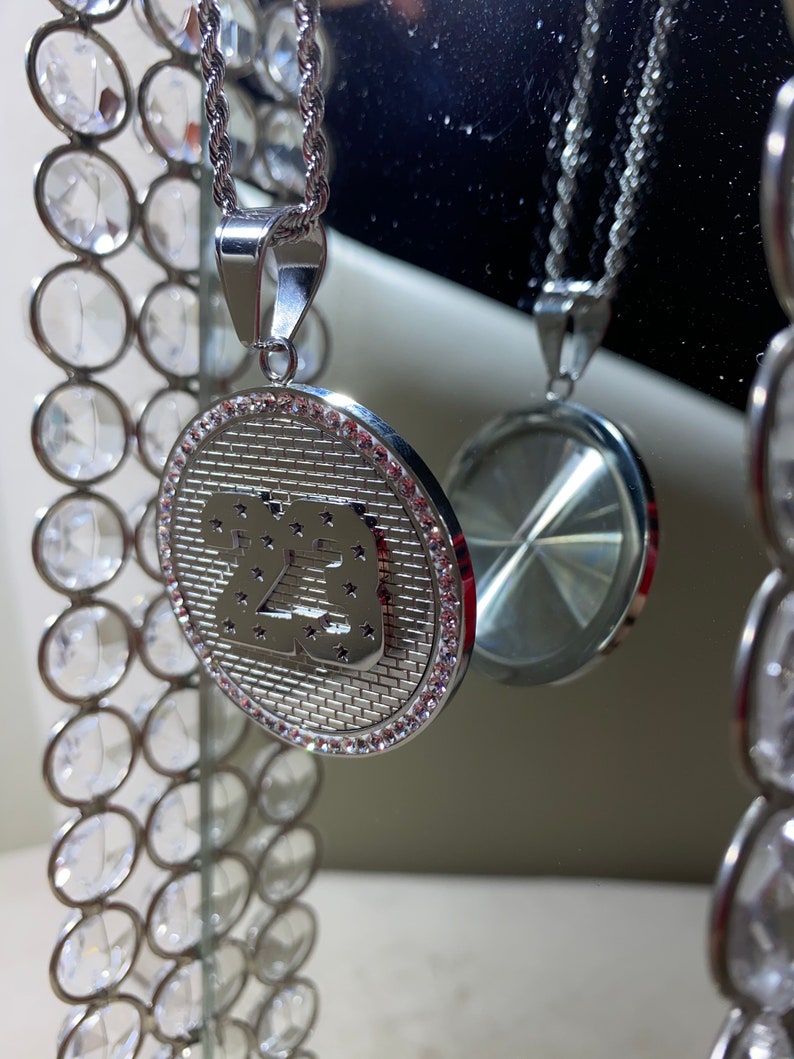 23 Jordan Medallion Necklace Silver Women Man Necklace White Etsy