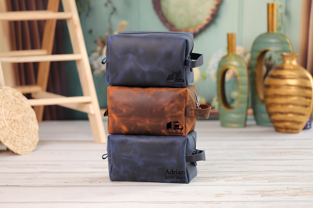 Personalized Leather Dopp Kit for Men, Custom Dopp Kit, Monogrammed