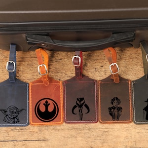 Personalized Star Wars Luggage Tag – Leather Travel Tag, Custom Engraved Bag Tag, Sci-Fi Suitcase Name Tag, Star Wars Gift for Fans