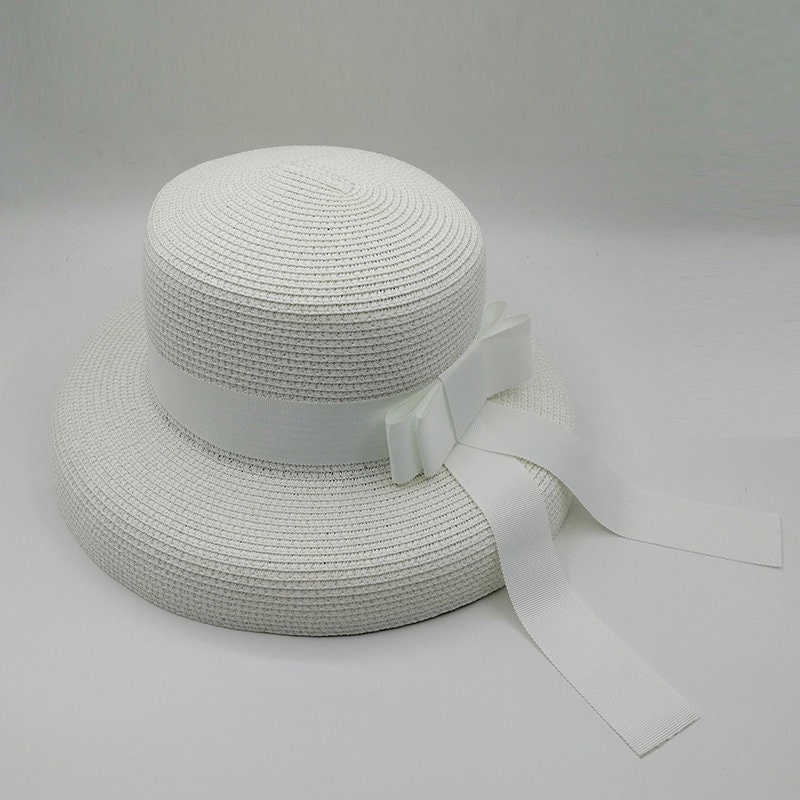 Elegant Bow Big Brim Beach Hat for Women White Black Ribbon - Etsy