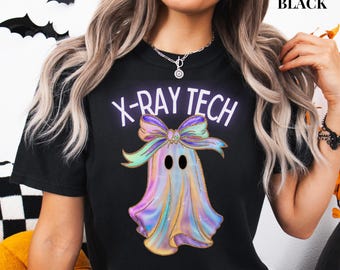 Comfort Colors X-Ray Tech Halloween Shirt, Halloween X-Ray Technologist Shirt, Spooky Radiology Tee, Rad Tech Halloween Tee,Iridescent Ghost