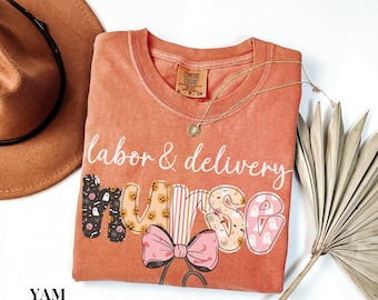 Comfort Colors Labor and Delivery Halloween Nurse Shirt, Halloween L&D Nurse TShirt, Coquette Bow LD Nurse Tee, LD Crew Shirts