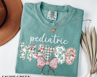 Christmas Pediatric Nurse Comfort Colors Shirt, Peds Nurse Christmas Tee, Pediatrics Staff Christmas Shirt, Xmas Gift for Peds Nurse