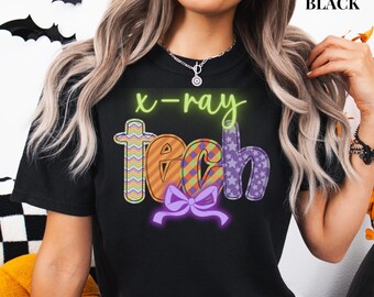 Comfort Colors X-Ray Tech Halloween Shirt, Halloween X-Ray Technologist Shirt, Spooky Radiology Shirt, Neon Halloween Rad Tech Tee