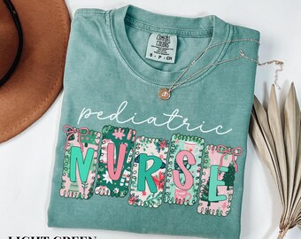Christmas Pediatric Nurse Comfort Colors Shirt, Peds Nurse Christmas Tee, Pediatrics Staff Christmas Shirt, Xmas Gift for Peds Nurse
