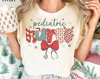Christmas Pediatric Nurse Comfort Colors Shirt, Peds Nurse Christmas Tee, Pediatrics Staff Christmas Shirt, Xmas Gift for Peds Nurse