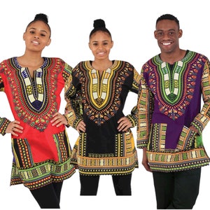 Dashiki Unisex long sleeve Top/Shirt/Blouse or Dress in Medium to 3X-Large