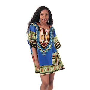 Unisex Traditional African Dashiki Print Top/Shirt/Blouse Blue Colour Small to 4XL