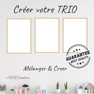 Póster trío - Decoración de la habitación de los niños - Regalo personalizado de nacimiento del bebé -