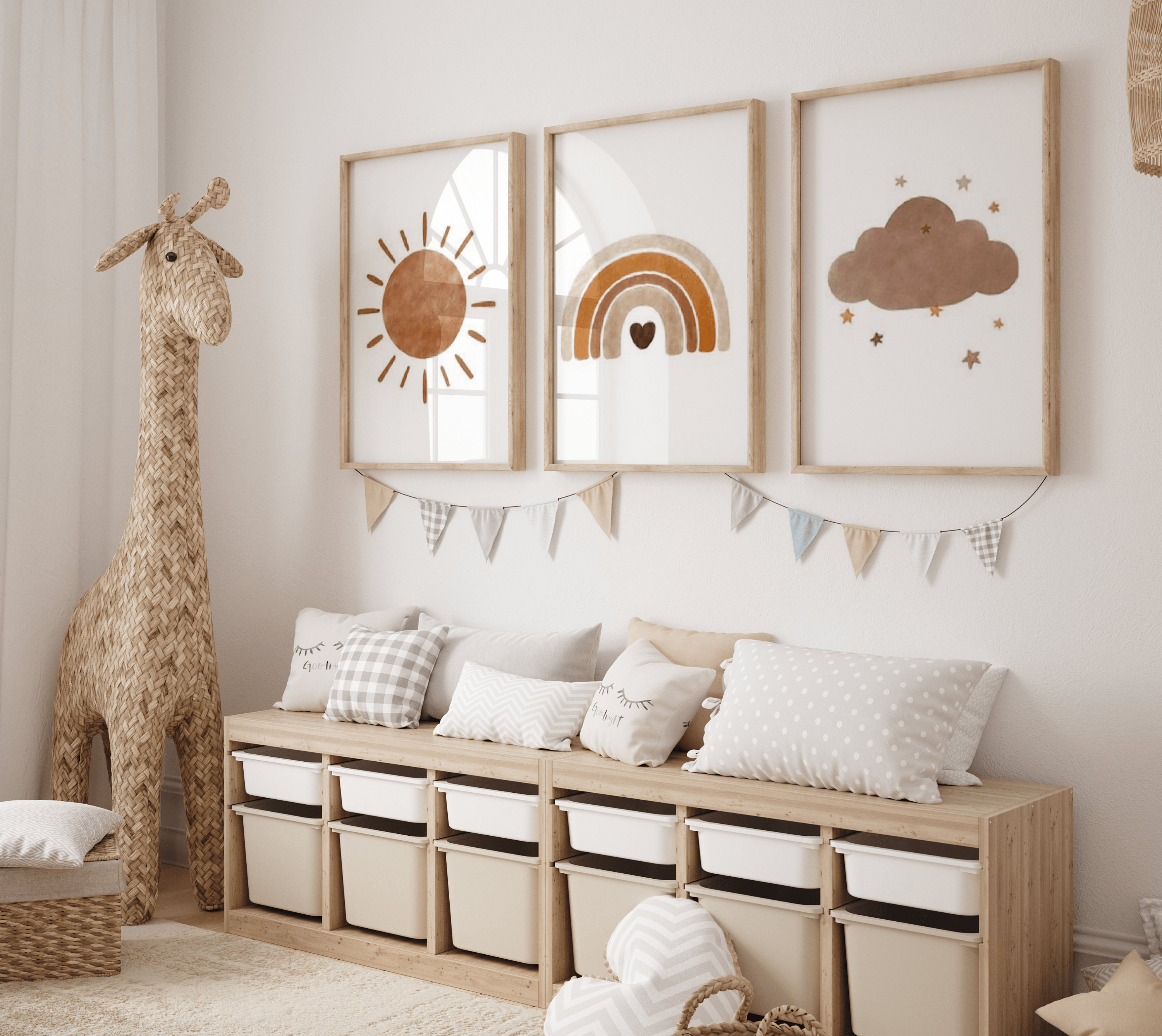 Affiche thème Lama et cactus décoration chambre d'enfant et bébé