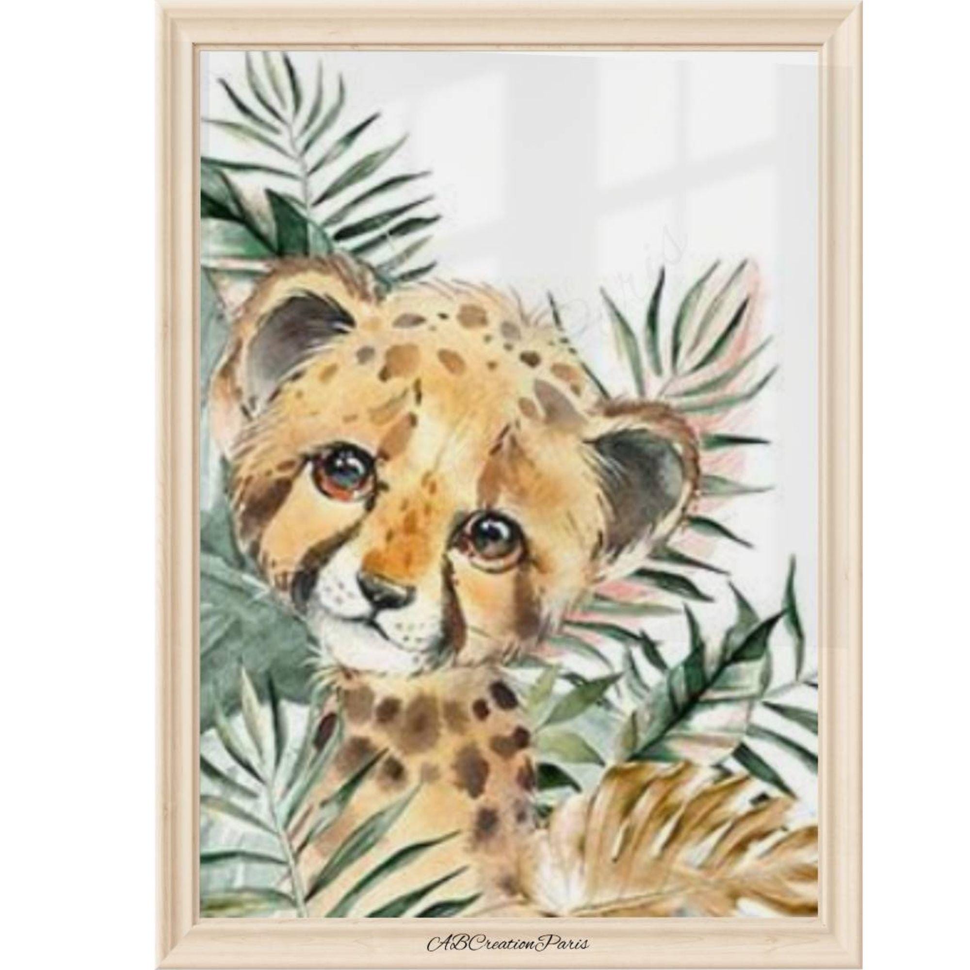 Poster Savane Enfant - Tigre, Jungle, Format 30x40 Cm, Toile Haute Qualité, Décoration Chambre Garçon Ou Bébé