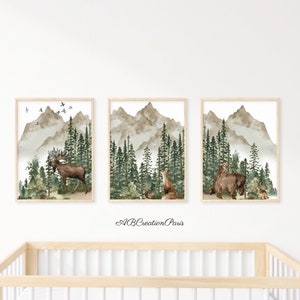 3 Pósters de Animales del Bosque - Decoración Habitación Infantil - Lienzo Pared Dormitorio Bosque - Póster con Animales - Póster Zorro