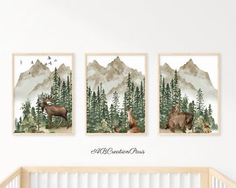 3 Forest Animal Posters - Children's Room Decoration - Forest Bedroom Wall Canvas - Poster with Animals - Fox Poster