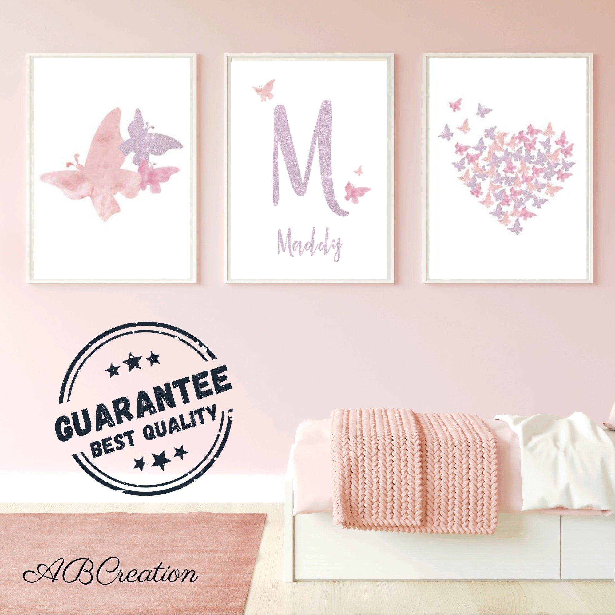 Set 3 Affiches Personnalisées - Décoration Chambre Enfant Fille Danseuse Ballerine Papillon Triptyqu