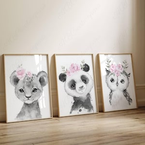 3er-Set personalisierte Dschungel-Leinwände - Poster als Geschenk zur Geburt - Wandkunst Dekoration Babyzimmer - Poster für Kinder Löwe und Elefant