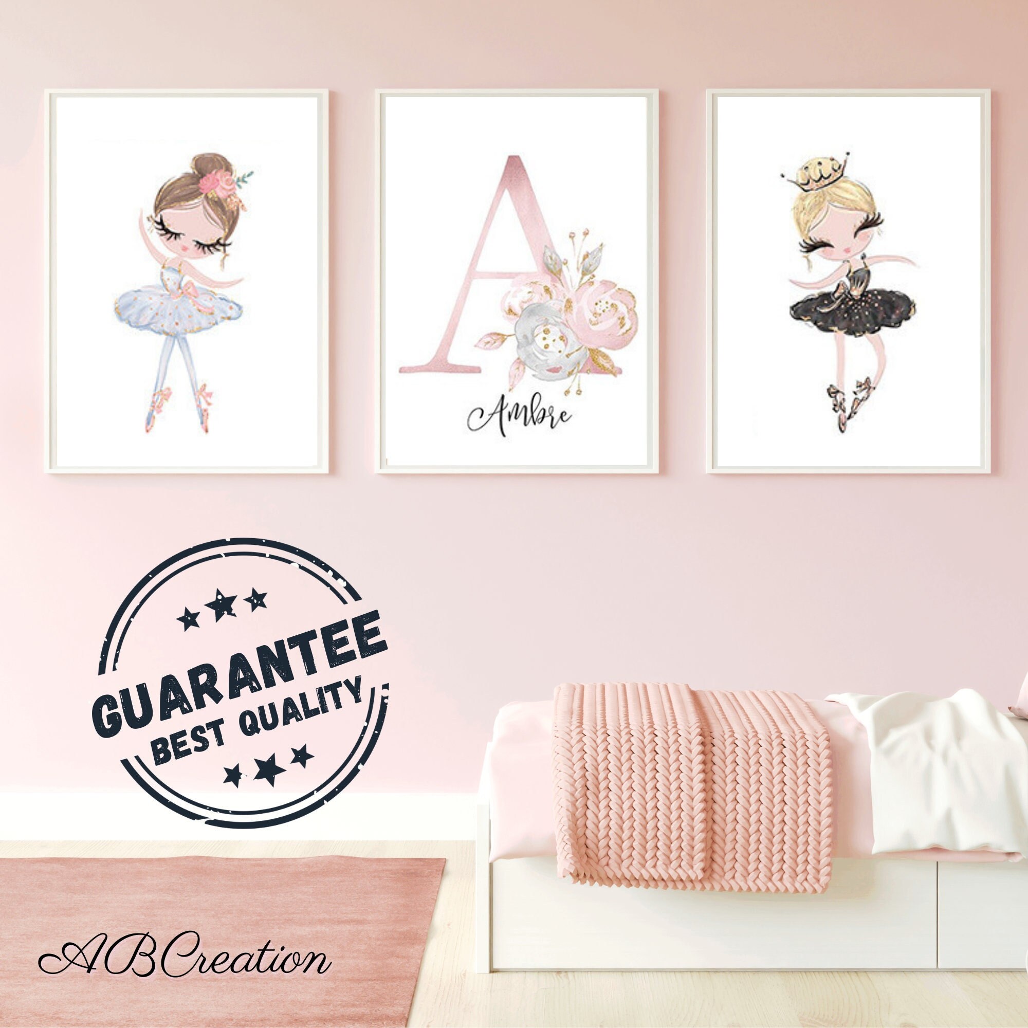 Lot 3 Affiches Personnalisées Danseuse Ballerine - Décoration Chambre Bébé Fille Cadeau Naissance Pr