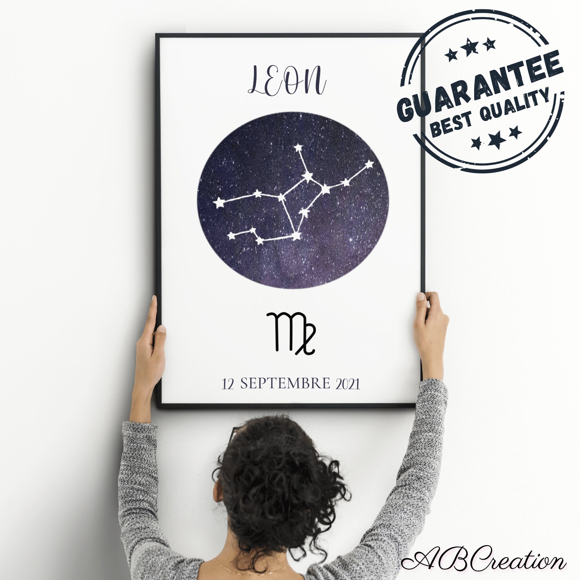 Constellation Du Zodiaque - Affiche Personnalisée Naissance, Cadeau de Naissance Signe Astrologique,