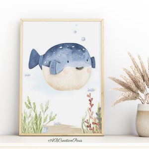 Lot De 3 Posters Marins Pour Chambre Bébé - Motifs Bateau, Baleine Et Poissons - Décoration Murale Enfant