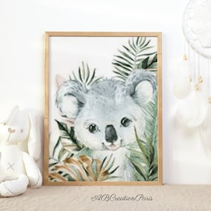 Affiche koala avec feuillage dore