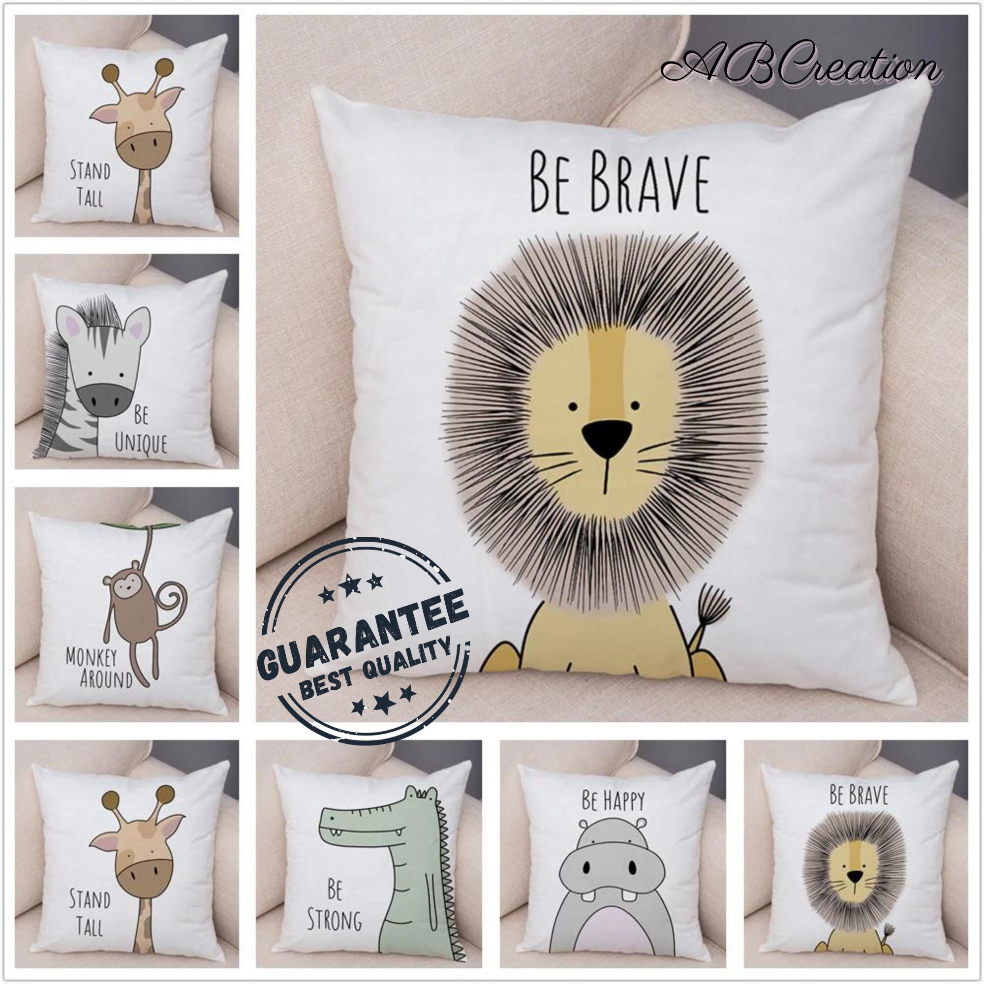 Housse de Coussin Imprimée Nordique Animaux La Foret- Decoration Chambre Bebe - Cadeau Naissance Ori