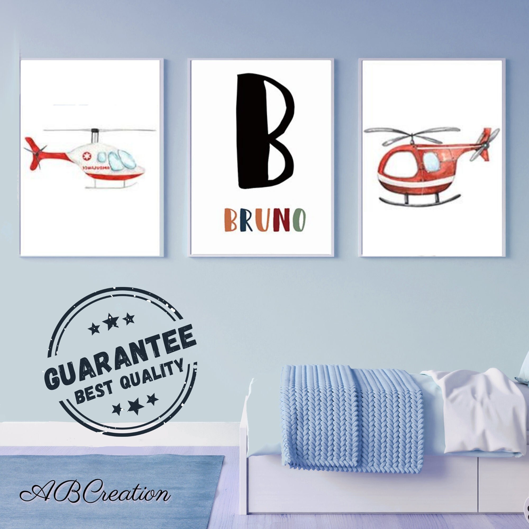 Set 3 Affiches Personnalisées Avion Voiture Camion - Décoration Chambre Enfant Garçon Cadeau de Nais