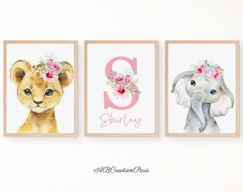 Jungle Animals Poster - Personalized Children's Room Decoration - Baby Girl Birth Gift - Safari Baby Room Poster