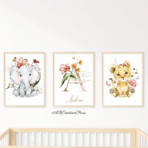 Set di 3 poster sul tema degli animali - Decorazione per la cameretta della bambina e del bambino - Trittico di animali della Savana - Poster da incorniciare