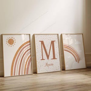Affiche Arc-en-ciel Terracotta - Décoration Chambre Bébé et Enfant Style Boho - Cadeau Naissance Personnalisé