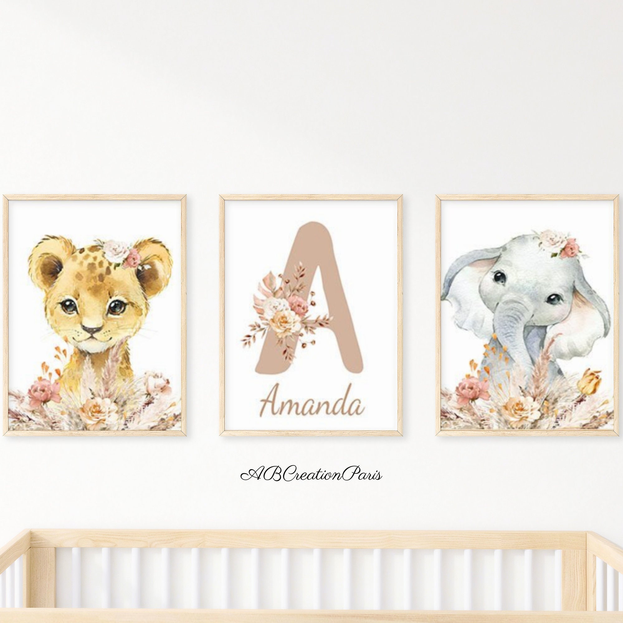 3 Affiches Animaux Jungle - Lion, Girafe, Zèbre - 30x40 Cm - Décoration Chambre Bébé Garçon Ou Fille
