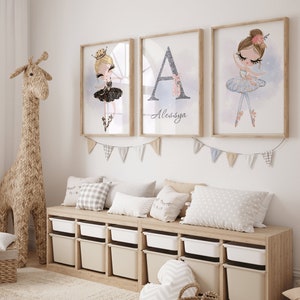 Decoración de la habitación de la niña rosa - carteles de bailarina con nombre personalizado - conjunto de 3 carteles de bailarina personalizados - regalo de nacimiento