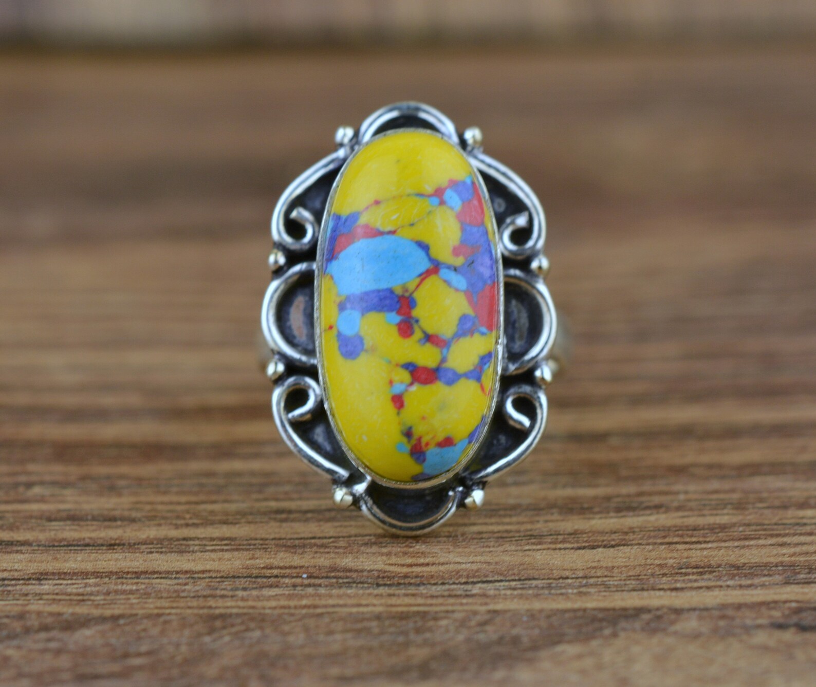 Exotic Mosaic Jasper Sterling Silver Ring Artesian Mosaic Etsy