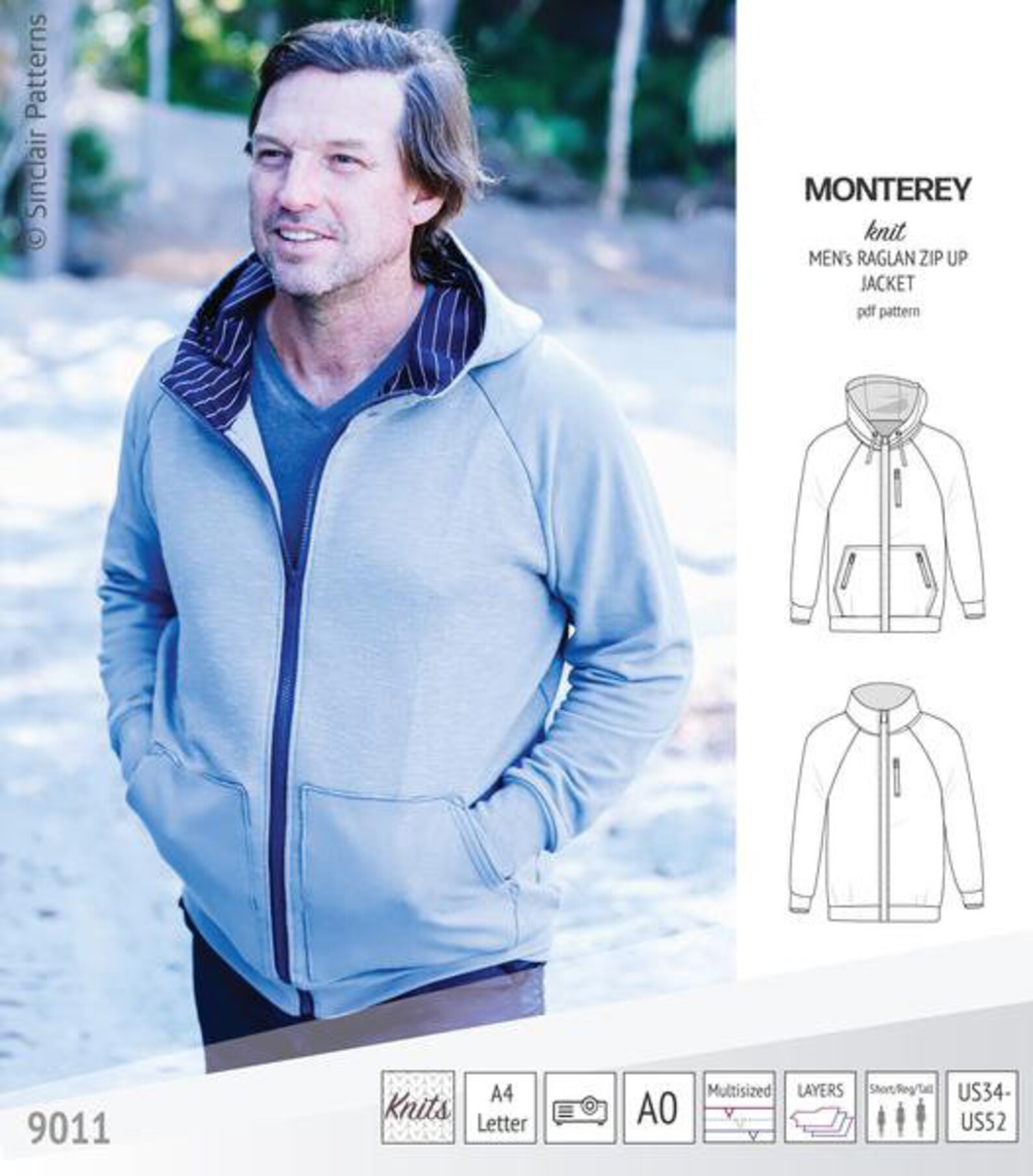 Monterey zippered knit raglan jacket for men Sewing Pattern Etsy