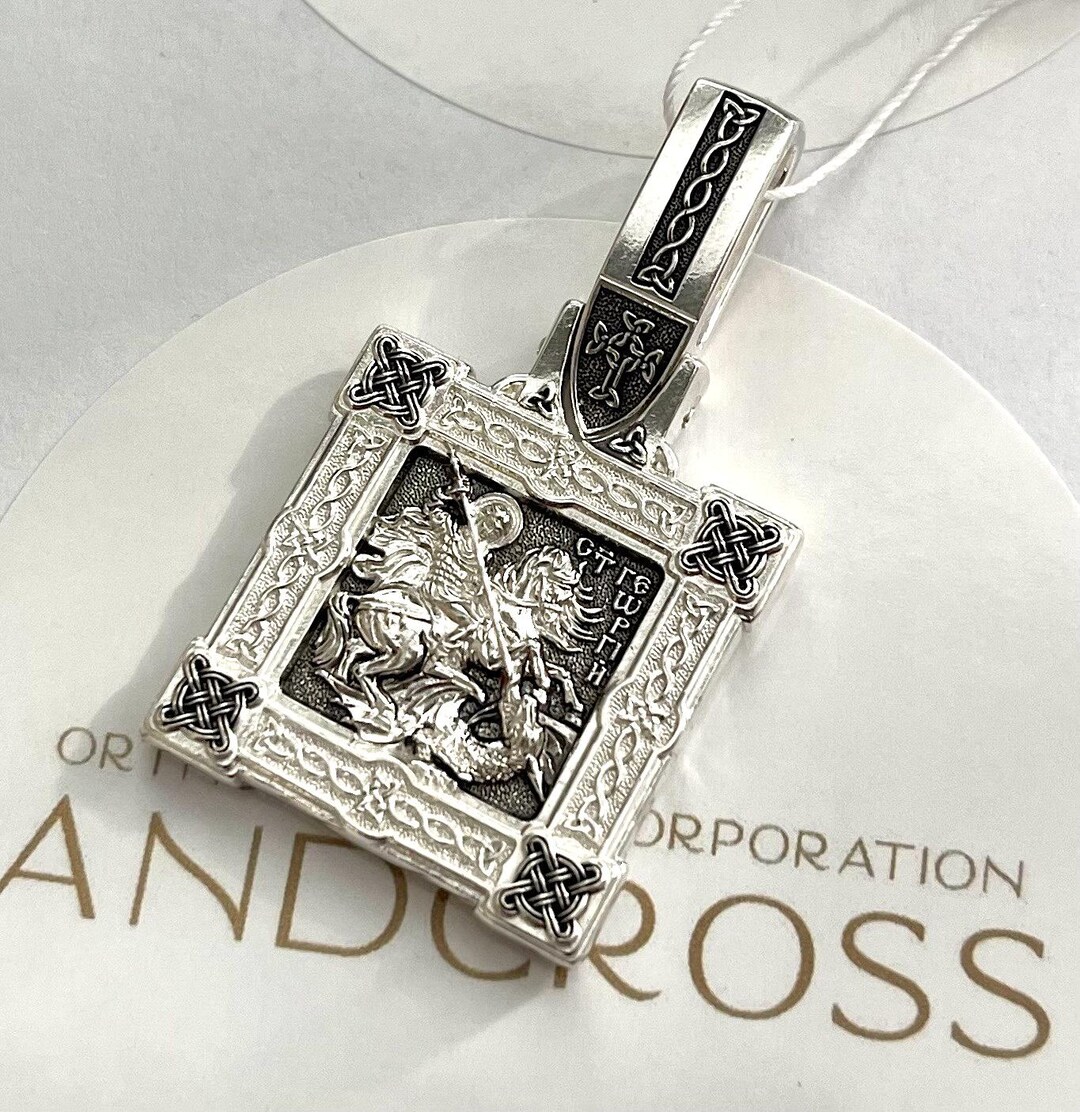 Men Silver 925 Orthodox Pendant Medal St George Warrior Christian ...