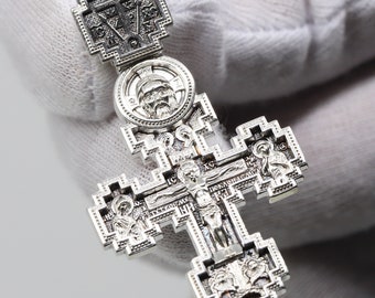 Golgotha Crucifix Christian Orthodox Prayer Body Cross Silver 925 Alexander Nevski St Nicholas St Luka Guardian Angel St George Warrior