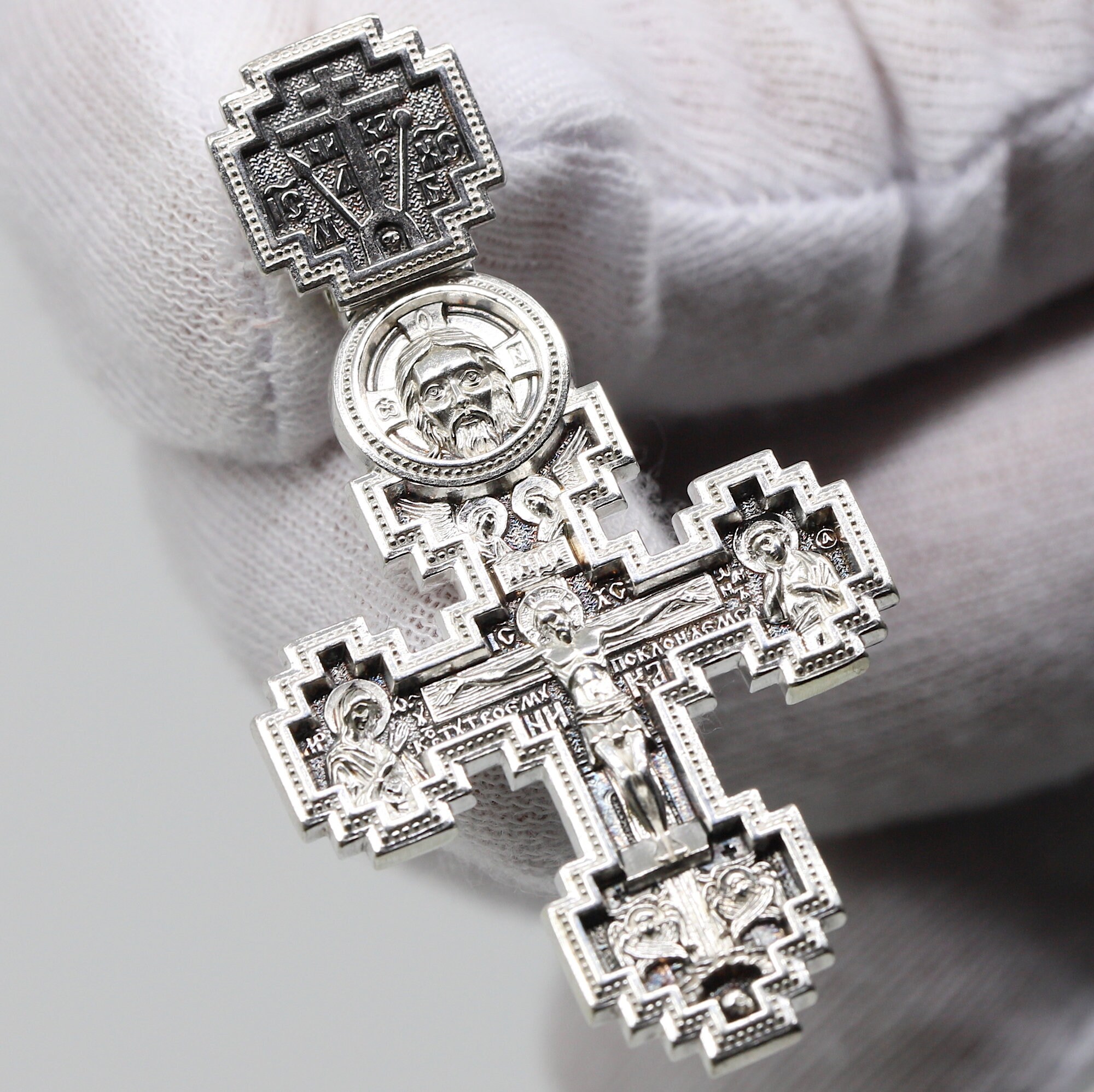 Golgotha Crucifix Christian Orthodox Prayer Body Cross Silver 925