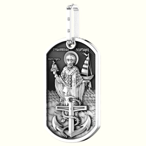 Sailors Schützender Russischer Griechisch-Orthodoxer Medaillen-Anhänger St. Nikolaus Patron. Silber 925 Authentischer Christlicher Schmuck