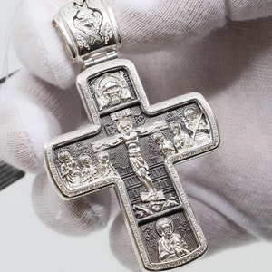 Russian Greek Orthodox Pectoral Body Prayer Cross Silver 925 Mother of God Sign ( Pokrov ) Priest Crucifix