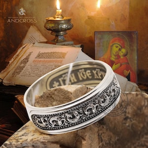 Ortho-Gebet Ring St Fish Bild Lords Prayer Silber 925. Unisex Schutzband