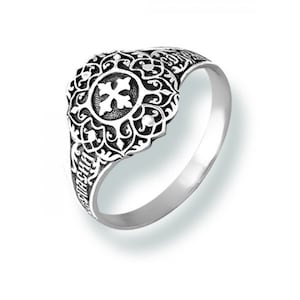 Christian Prayer Ring with a Cross Sterling SIlver 925. Russian Greek Orthodox Jewelry