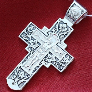 Russian Orthodox Icon Body Crucifix Silver 925 Jesus Christ Icon Holy Mother of God