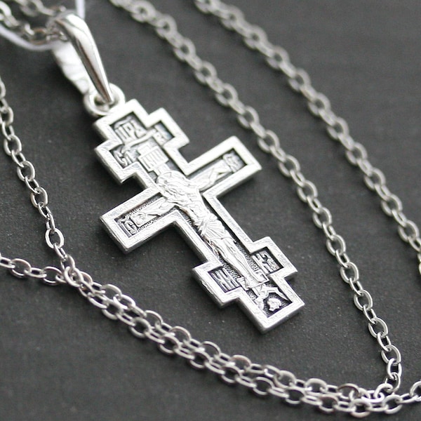 Dopkorshalsband för män och kvinnor, korshänge i 925 sterlingsilver, kristen gåva, rostfri stålkedja 57 cm, konfirmationssmycken
