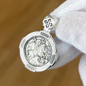 St George Warrior Patron Protective Round Body Pendant Medal. Russian Orthodox Jewelry Silver 925. Christian Authentic Factory.