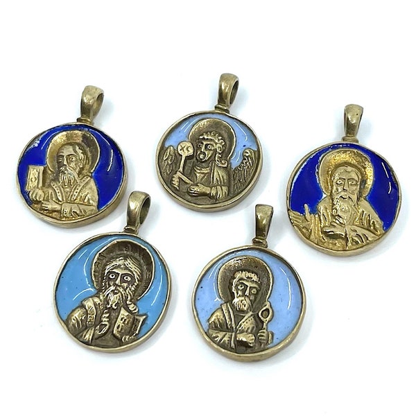 Vintage Orthodox Russian Enamel Pendants Set of 5 In Old Style. XVI C Copy. SALE PRICE !!!