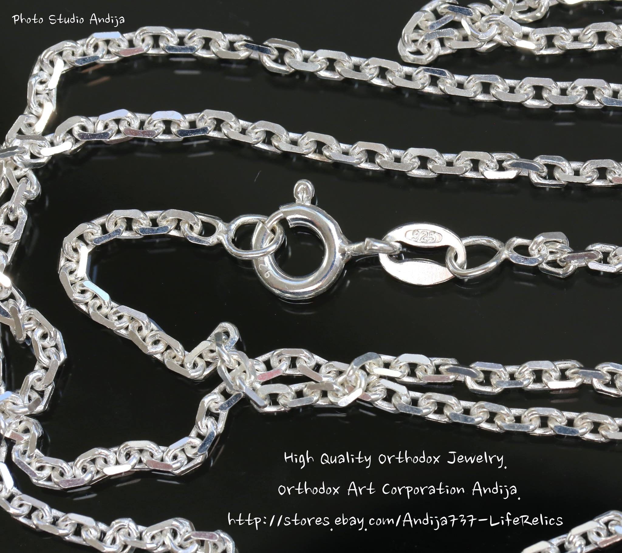 新しい小さなアンカーチェーンネックレスシルバー925。イタリア製（45