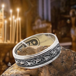 Ortho-Gebet Ring St. Birds Bild Lords Prayer Silber 925. Unisex Schutzband
