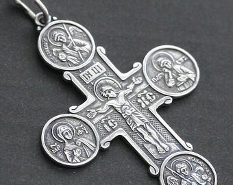 Flat design Vintage Mother Of God Icon Russian Orthodox Cross 925 Silver Pendant Baptism Christian Handmade Blessed 2000 Year
