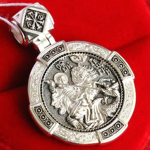 St George Warrior Christian Body Pendant Medal. Russian Orthodox Jewelry Silver 925