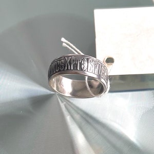 Vintage Russian Orthodox Kids Prayer Ring Sterling Silver 925 Mother of God , Lord Jesus Christ Prayer ( Small Size , US 4 , 15mm  )